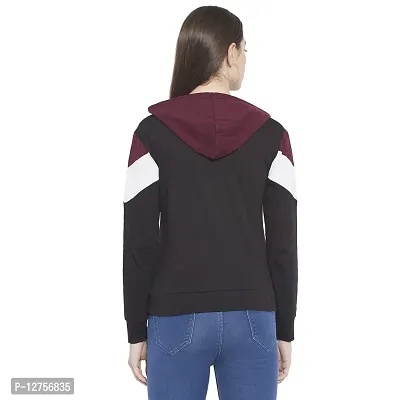 Popster Multi Color Block Cotton Hoody Regular Fit Long Sleeve Womens Sweatshirt(POP0118495-L) Maroon-thumb4