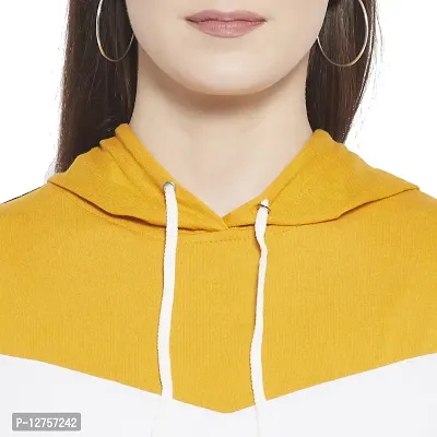 Popster Multi Color Block Cotton Hoody Regular Fit Long Sleeve Womens Sweatshirt(POP0118494-S) Mustard-thumb5