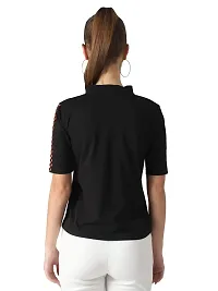 Popster Black Solid Cotton High Neck Regular Fit Half Sleeve Womens T-Shirt-thumb2