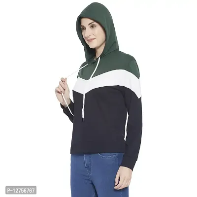 Popster Multi Color Block Cotton Hoody Regular Fit Long Sleeve Womens Sweatshirt(POP0118498-XL) Green-thumb3