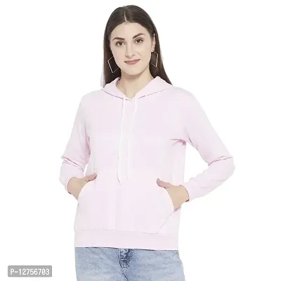 Popster Pink Solid Fleece Hoody Regular Fit Long Sleeve Womens Sweatshirt-thumb0