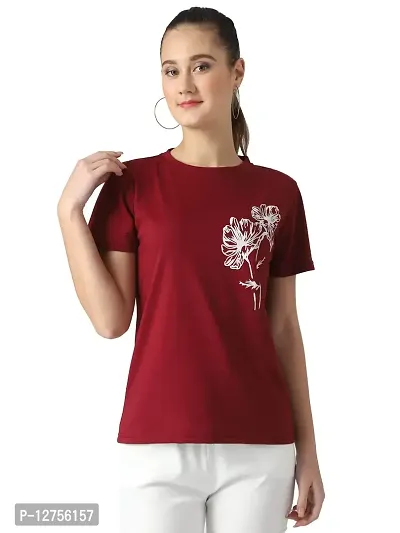 Popster Maroon Solid Cotton Round Neck Regular Fit Half Sleeve Womens T-Shirt (S)