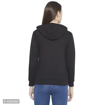 Popster Black Printed Fleece Hoody Regular Fit Long Sleeve Womens Sweatshirt(POP0118491-M)-thumb4
