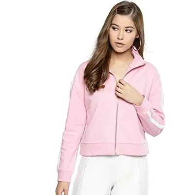 Popster Pink Solid Cotton Turtle Neck Regular Fit Long Sleeve Womens Sweatshirt