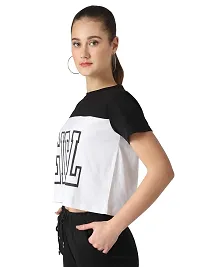 Popster Black & White Solid Cotton Round Neck Regular Fit Half Sleeve Womens T-Shirt-thumb1