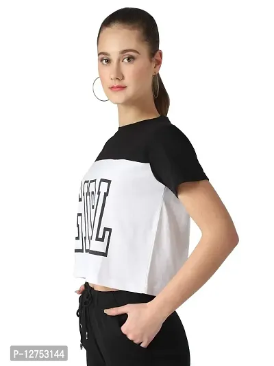 Popster Black & White Solid Cotton Round Neck Regular Fit Half Sleeve Womens T-Shirt-thumb2