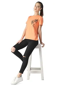 Popster Peach Solid Cotton Round Neck Regular Fit Half Sleeve Womens T-Shirt-thumb4