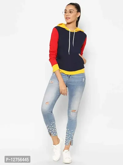Popster Multi Color Block Cotton Hoody Regular Fit Long Sleeve Womens Sweatshirt-thumb5