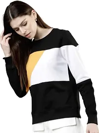 Popster Multi Color Blocked Cotton Round Neck Regular Fit Long Sleeve Womens Sweatshirt Mustard-thumb2