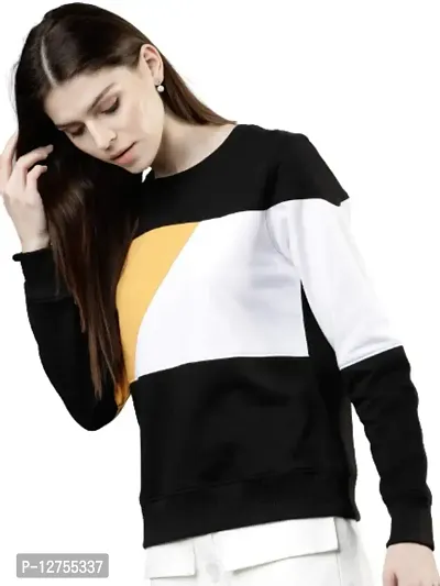 Popster Multi Color Blocked Cotton Round Neck Regular Fit Long Sleeve Womens Sweatshirt Mustard-thumb3