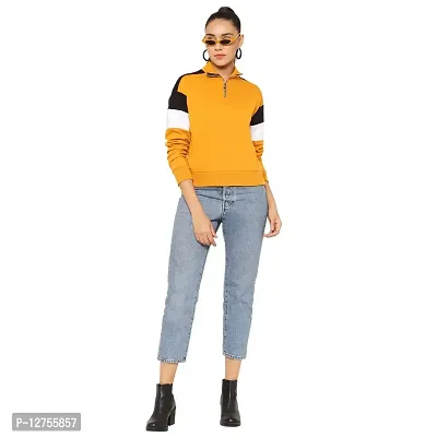 Popster Mustard Color Block Cotton High Neck Regular Fit Long Sleeve Womens Sweatshirt-thumb4