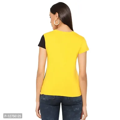 Popster Multi Color Blocked Cotton Round Neck Regular Fit Half Sleeve Womens Tshirt (POP0118392-XL)-thumb2