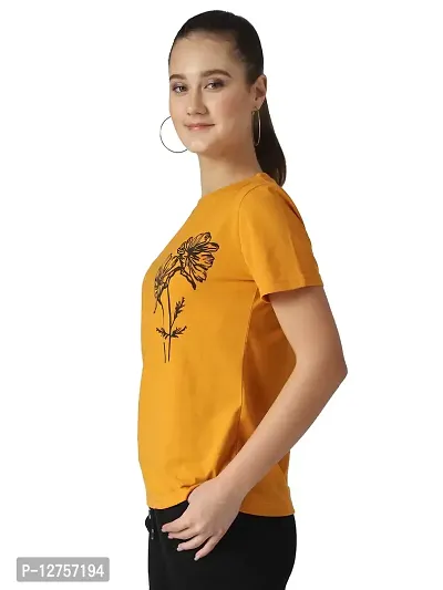 Popster Mustard Solid Cotton Round Neck Regular Fit Half Sleeve Womens T-Shirt(POP0222289-M)-thumb2