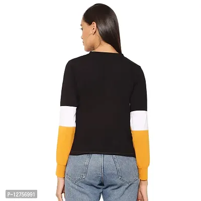 Popster Multi Color Blocked Cotton Round Neck Regular Fit Long Sleeve Womens Crop T-Shirt Mustard-thumb2