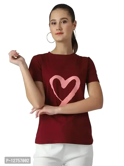 Popster Maroon Solid Cotton Round Neck Regular Fit Half Sleeve Womens T-Shirt(POP0222293-L)