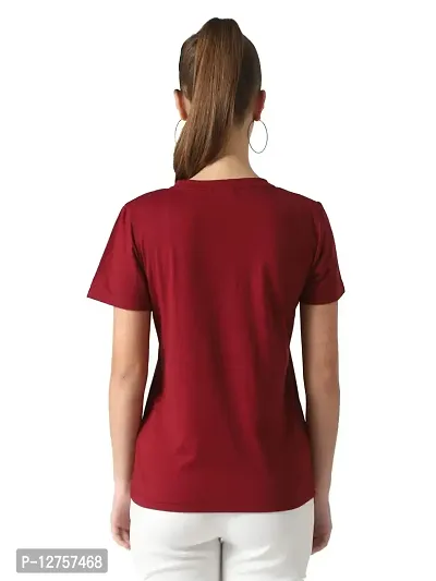 Popster Maroon Solid Cotton Round Neck Regular Fit Half Sleeve Womens T-Shirt-thumb3