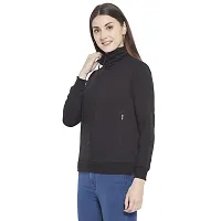 Popster Black Solid Fleece Turtle Neck Regular Fit Long Sleeve Womens Sweatshirt(POP0218231-S)-thumb2