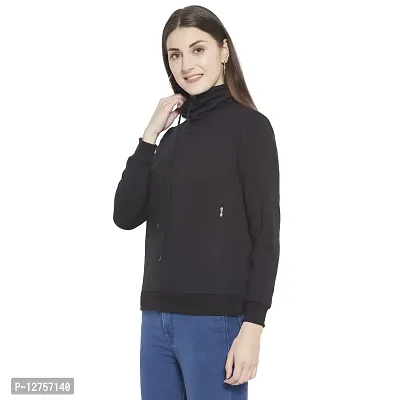 Popster Black Solid Fleece Turtle Neck Regular Fit Long Sleeve Womens Sweatshirt(POP0218231-S)-thumb3