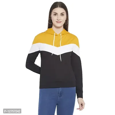 Popster Multi Color Block Cotton Hoody Regular Fit Long Sleeve Womens Sweatshirt(POP0118494-S) Mustard-thumb0