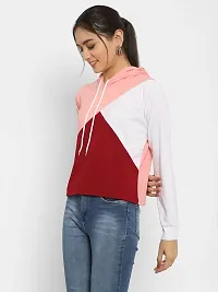 Popster Multicolor Color Block Cotton Hoody Regular Fit Long Sleeve Womens Tshirt(POP0118451-MRN-XL)-thumb2