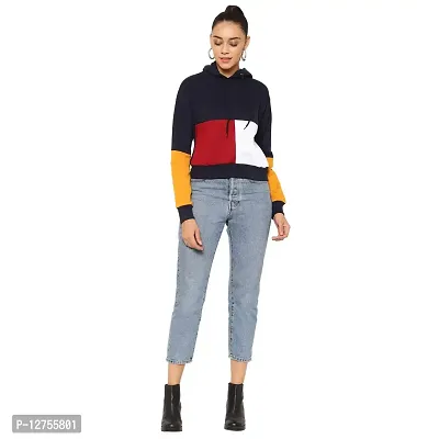 Popster Multi Color Block Cotton Hoody Regular Fit Long Sleeve Womens Sweatshirt Maroon-thumb4