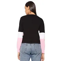 Popster Multi Color Blocked Cotton Round Neck Regular Fit Long Sleeve Womens Crop T-Shirt Pink-thumb1