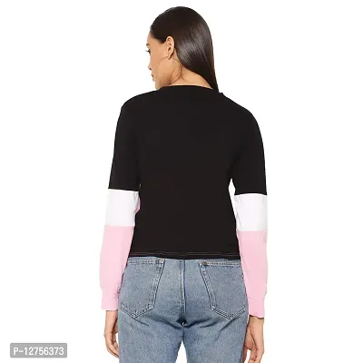 Popster Multi Color Blocked Cotton Round Neck Regular Fit Long Sleeve Womens Crop T-Shirt Pink-thumb2
