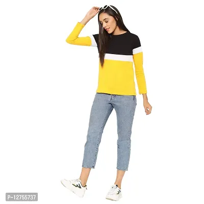 Popster Multi Blocked Cotton Round Neck Regular Fit Long Sleeve Womens T-Shirt (POP0118366-S)-thumb5