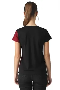 Popster Maroon & Black Color Blocked Cotton Round Neck Regular Fit Half Sleeve Womens T-Shirt(POP0720279-XL)-thumb2