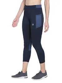 Popster Navy Blue Color Block 4 Way Lycra Skinny Womens Yoga Pants-thumb2