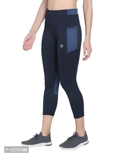 Popster Navy Blue Color Block 4 Way Lycra Skinny Womens Yoga Pants-thumb3