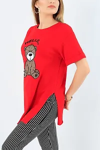 Popster Red Printed Cotton Round Neck Regular Fit Half Sleeve Womens T-Shirt-thumb2