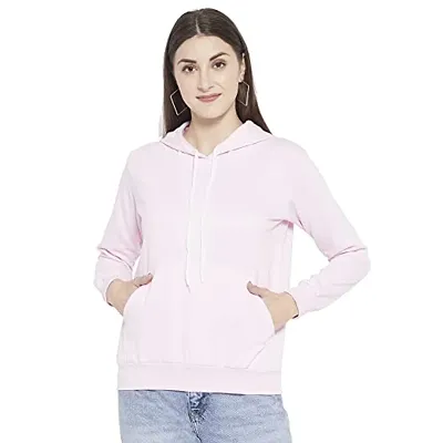 Popster Pink Solid Fleece Hoody Regular Fit Long Sleeve Womens Sweatshirt