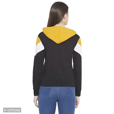 Popster Multi Color Block Cotton Hoody Regular Fit Long Sleeve Womens Sweatshirt(POP0118494-S) Mustard-thumb4
