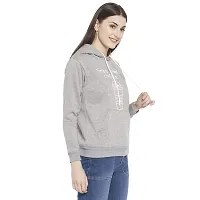 Popster Grey Printed Fleece Hoody Regular Fit Long Sleeve Womens Sweatshirt(POP0118499-XL)-thumb1