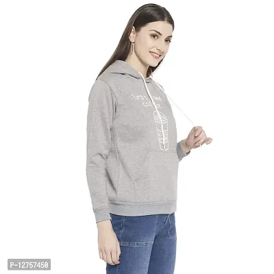 Popster Grey Printed Fleece Hoody Regular Fit Long Sleeve Womens Sweatshirt(POP0118499-XL)-thumb2