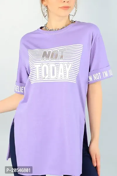 Lavender Printed Cotton Round Neck Loose fit Half Sleeve Womens T-Shirt