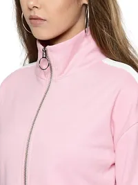 Popster Pink Solid Cotton Turtle Neck Regular Fit Long Sleeve Womens Sweatshirt-thumb3