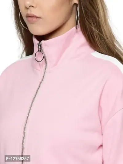 Popster Pink Solid Cotton Turtle Neck Regular Fit Long Sleeve Womens Sweatshirt-thumb4