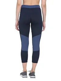 Popster Navy Blue Color Block 4 Way Lycra Skinny Womens Yoga Pants-thumb3