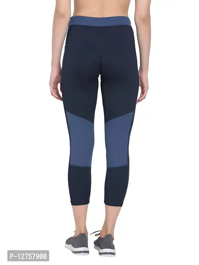 Popster Navy Blue Color Block 4 Way Lycra Skinny Womens Yoga Pants-thumb4