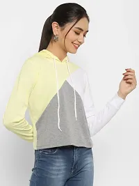 Popster Multicolor Color Block Cotton Hoody Regular Fit Long Sleeve Womens Tshirt(POP0118450-LGR-L)-thumb1