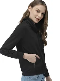 Popster Black Solid Fleece Turtle Neck Regular Fit Long Sleeve Womens Sweatshirt-thumb2