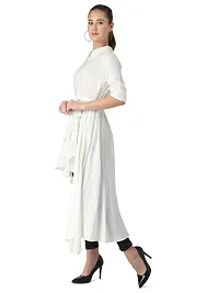 Popster Off White Solid Rayon Blend Shirt Collar Regular Fit Half Sleeve Womens Dress-thumb1