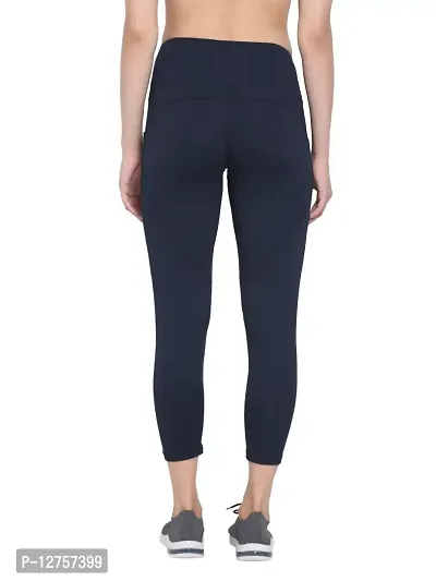 Popster Navy Blue Solid 4 Way Lycra Skinny Womens Yoga Pants-thumb4