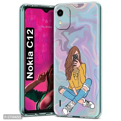 Memia Back Cover for Nokia C12  Designer | Printed|Transparent |Flexible| Silicon Back Case for Nokia C12