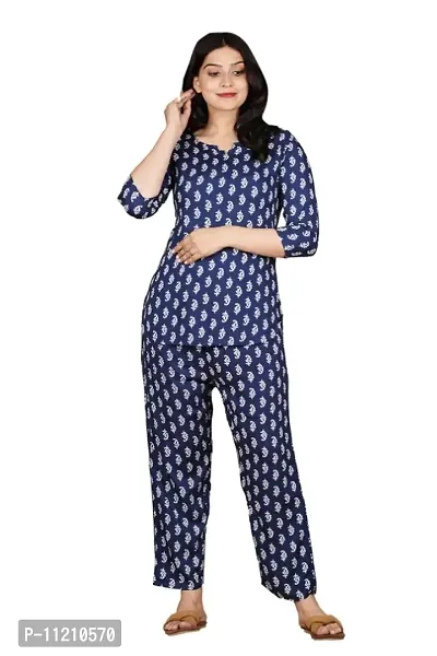 Classic Cotton Printed Nighty Top and Pajama for Women-thumb0