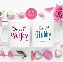 Queen Wifey King Hubby Printed Tea  Coffee 350ml Ceramic for Couples Ceramic Coffee Mug-thumb1