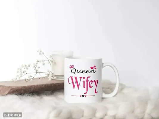 Queen Wifey King Hubby Printed Tea  Coffee 350ml Ceramic for Couples Ceramic Coffee Mug-thumb3