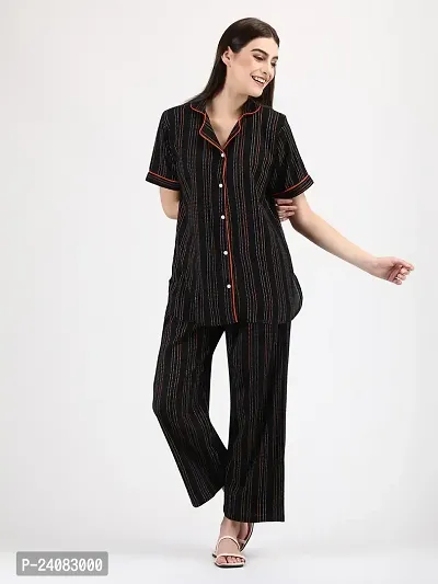 Women's Printed Premium Cotton Shirt Pyjama Set Night Suit-thumb0